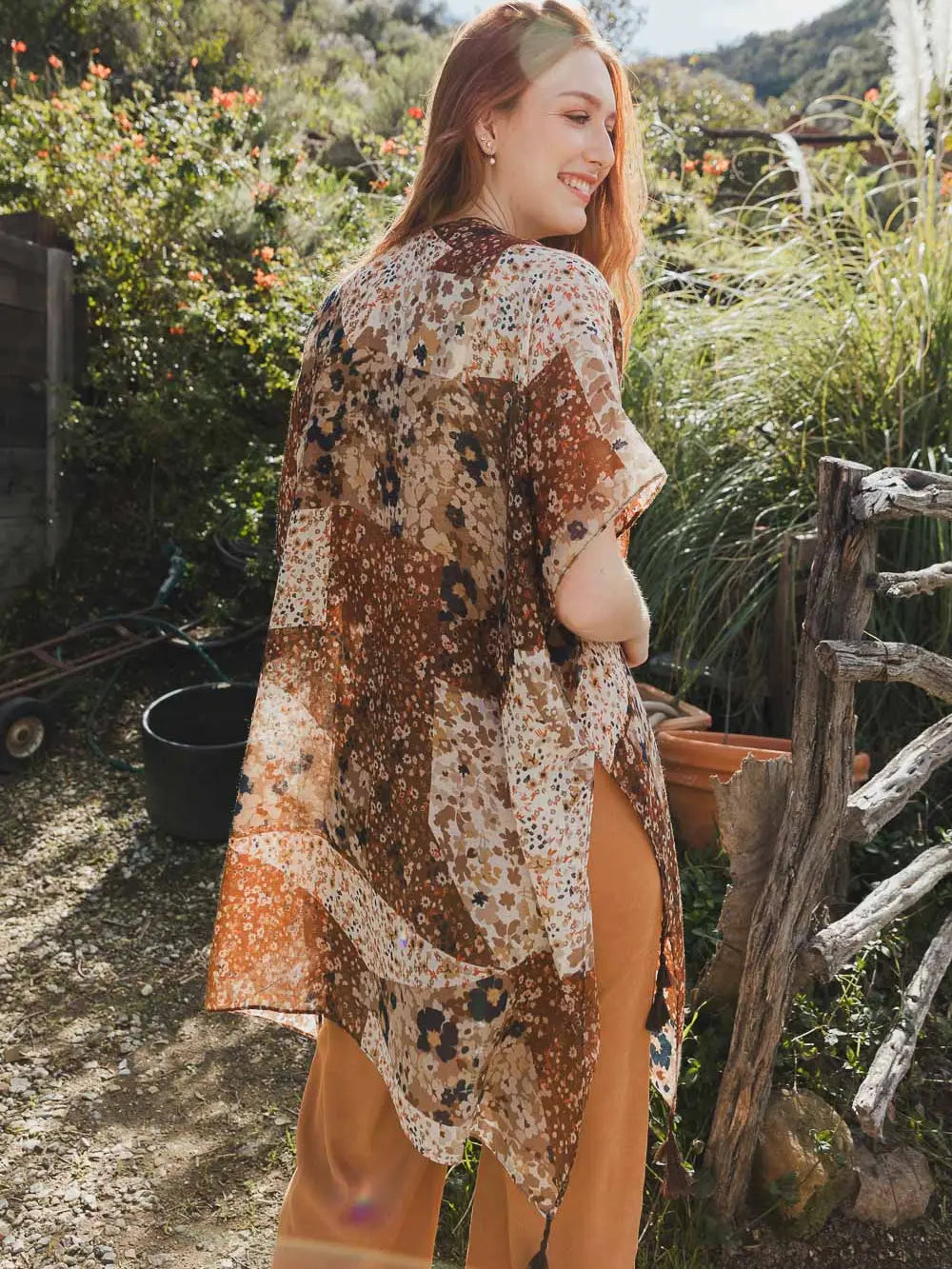 Meadow Patchwork Floral Kimono in Rust