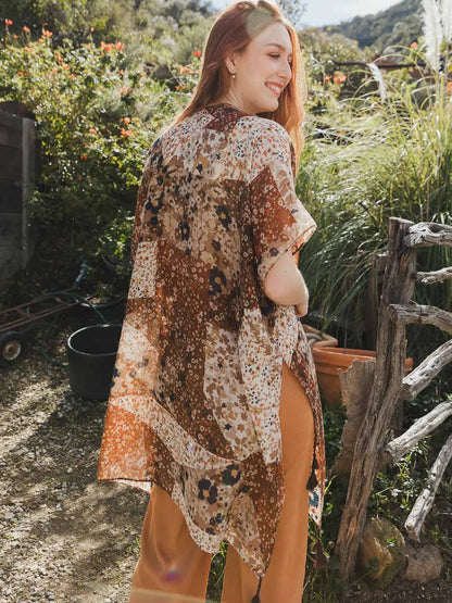 Meadow Patchwork Floral Kimono in Rust