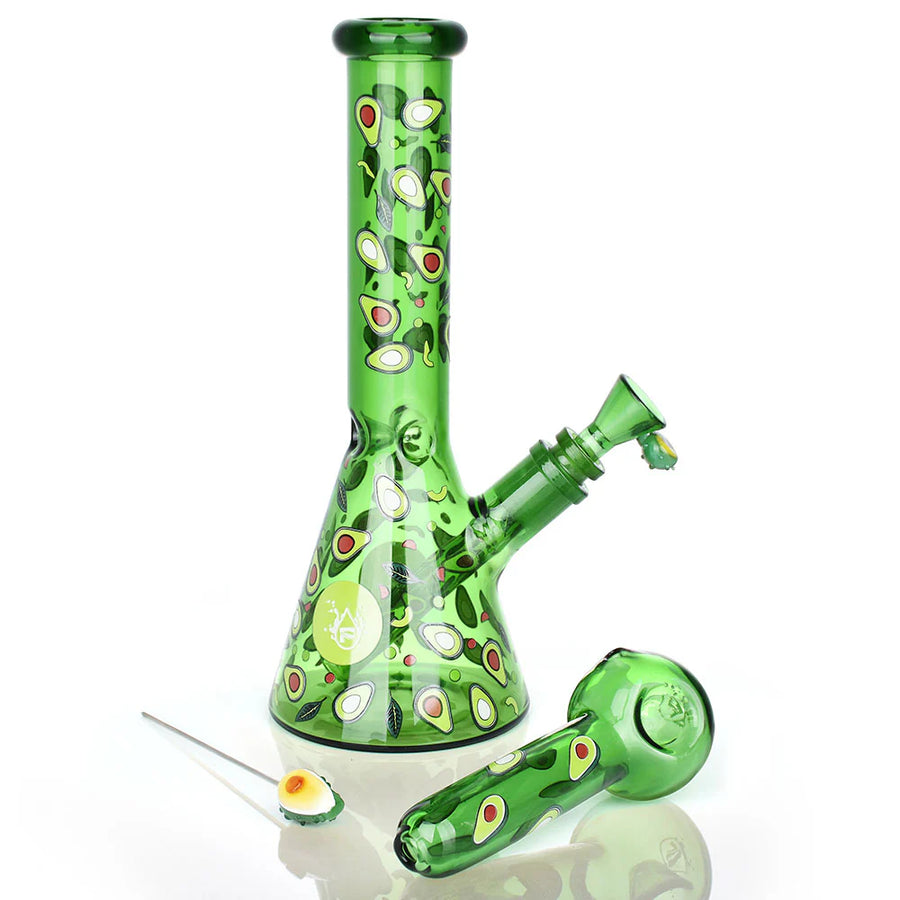 Pulsar Fruit Series 10" Glow Water Pipe & Hand Pipe Set - Avocado Gold SALE