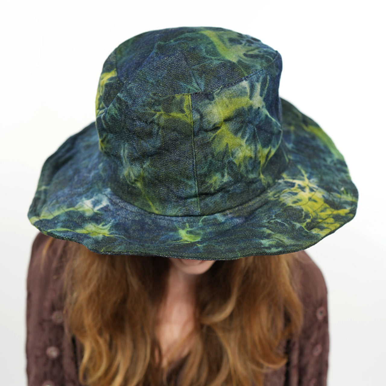 Denim Tie Dye Crushable Bucket Hat in Olive