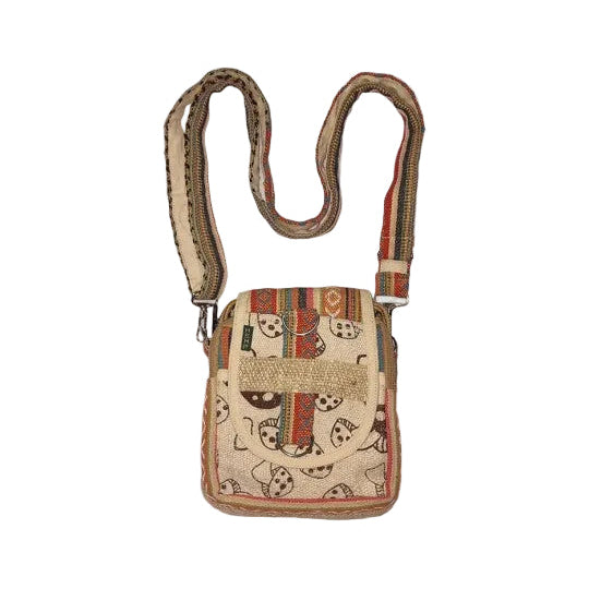 Mushroom Print Hemp and Cotton Messenger Bag