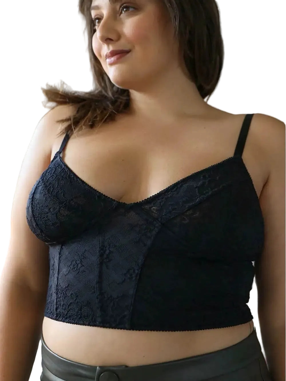 Black Floral Lace Corset Style Longline Bustier Bralette