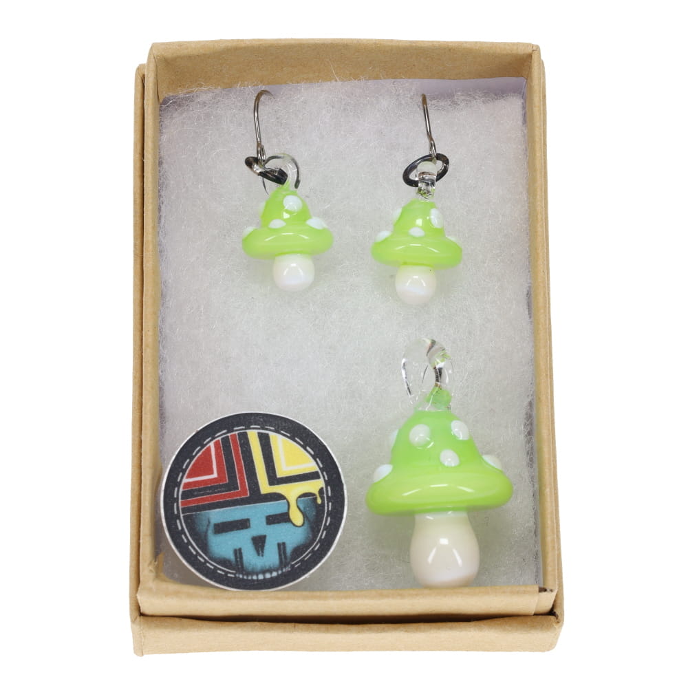 Sugar Mattys Glass Mushroom Pendant & Earrings Set