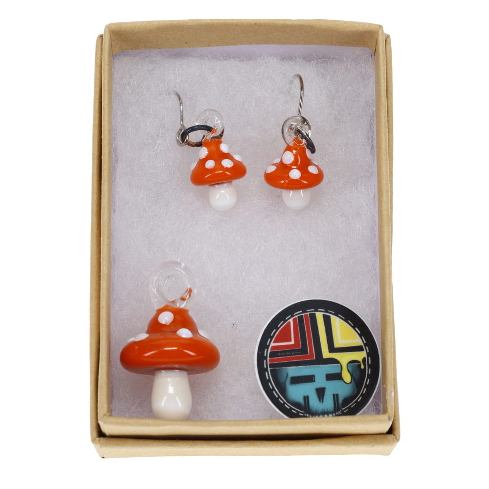 Sugar Mattys Glass Mushroom Pendant & Earrings Set