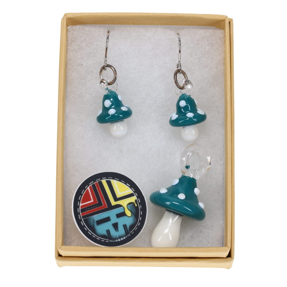 Sugar Mattys Glass Mushroom Pendant & Earrings Set