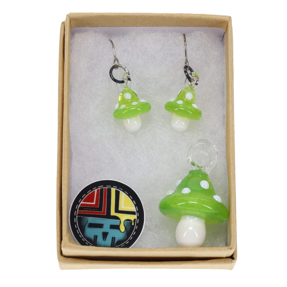 Sugar Mattys Glass Mushroom Pendant & Earrings Set