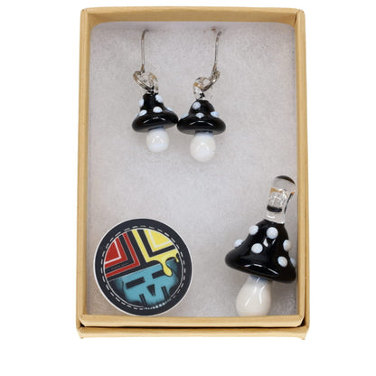 Sugar Mattys Glass Mushroom Pendant & Earrings Set