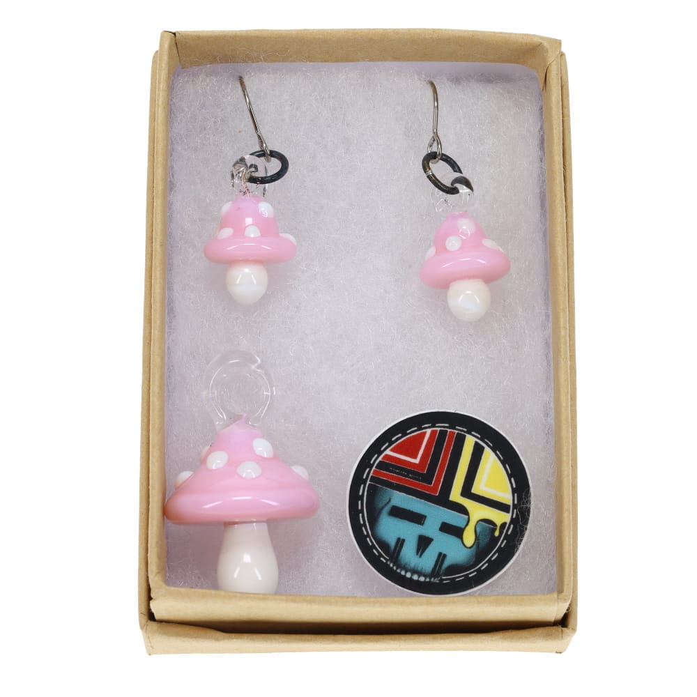 Sugar Mattys Glass Mushroom Pendant & Earrings Set