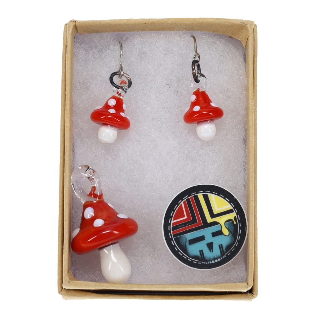 Sugar Mattys Glass Mushroom Pendant & Earrings Set