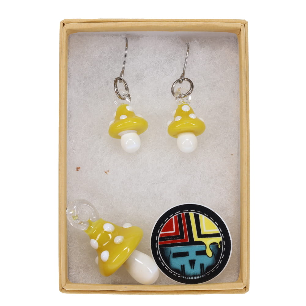 Sugar Mattys Glass Mushroom Pendant & Earrings Set