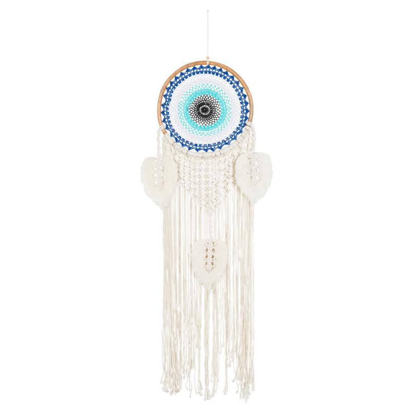 Macramé Evil Eye Dreamcatcher Wall Hanging with Woven Leaves