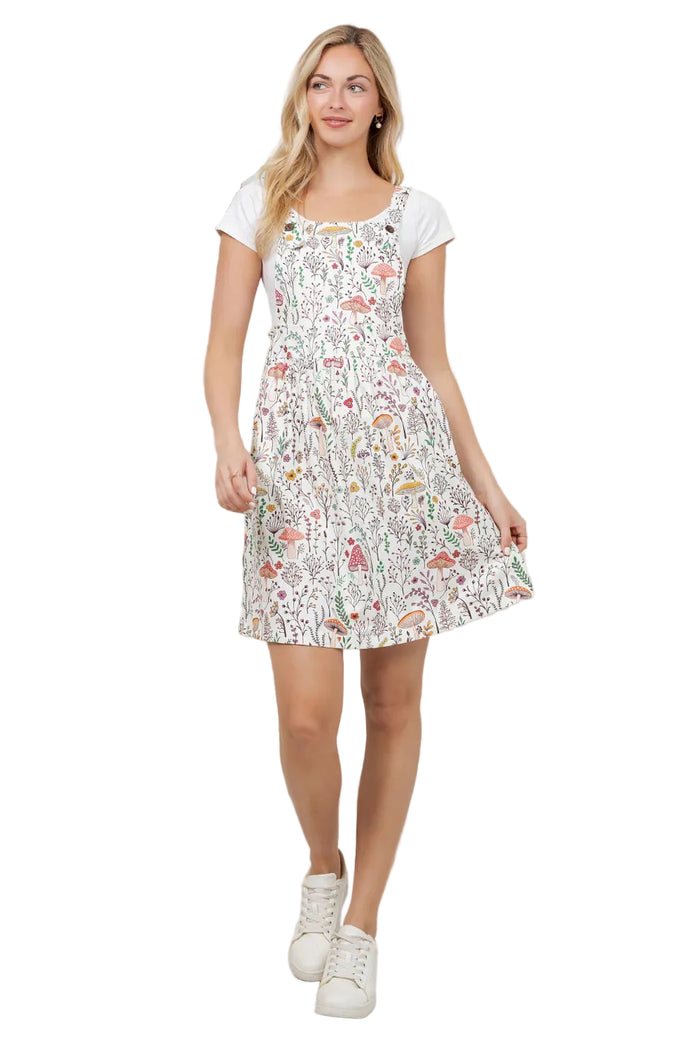 Floral Mushroom Corduroy Overall Dress