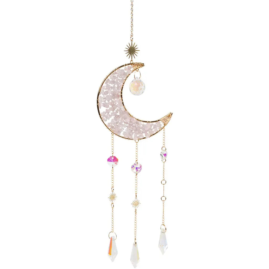 Rose Quartz Crescent Moon Suncatcher