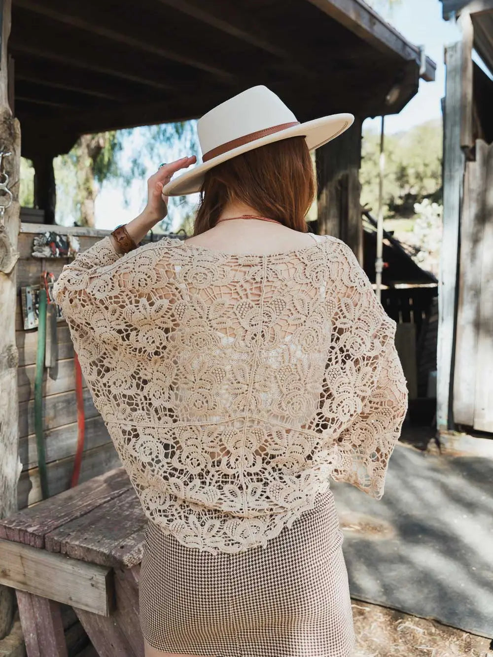Crochet Floral Petal Kimono Wrap in Mocha