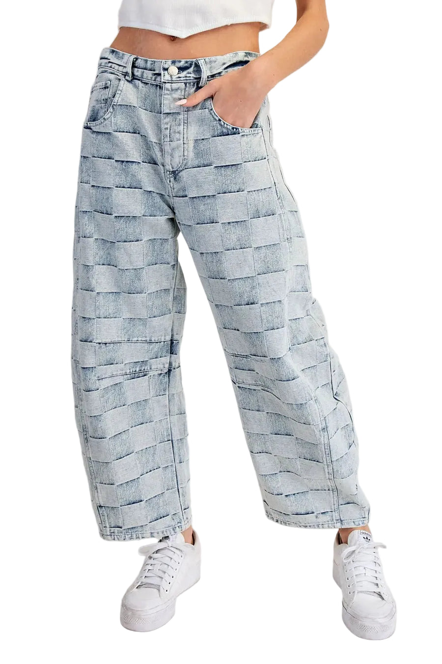 Checkered Barrel Leg Jeans – Acid Wash