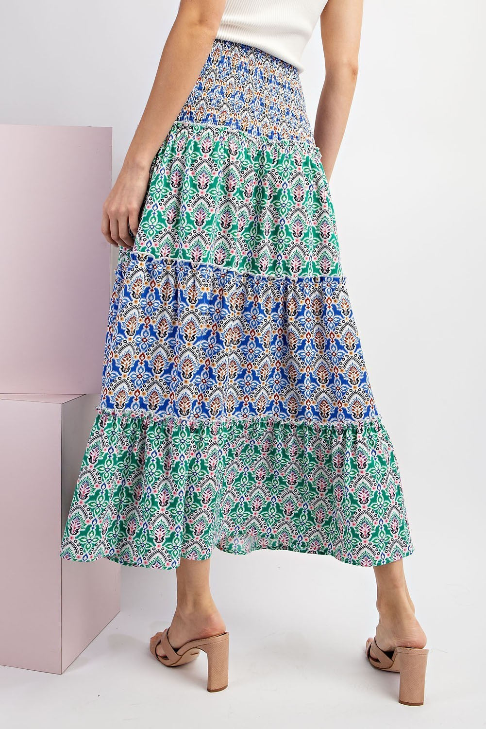 Printed Color Black Tiered Maxi Skirt SALE