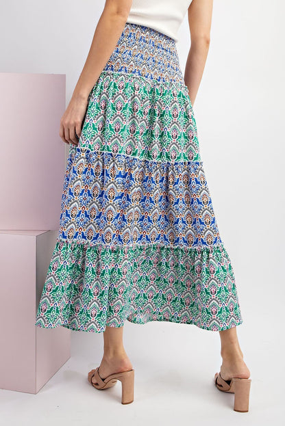 Printed Color Black Tiered Maxi Skirt SALE