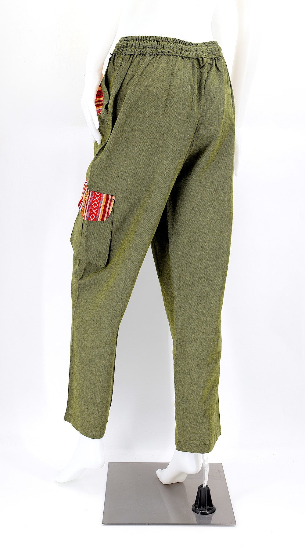 Green Boho Cargo Pants with Gheri Accents and Pockets