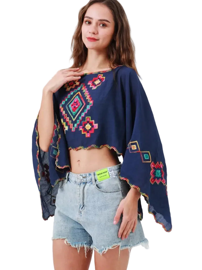 Reversible Geometric Kimono in Navy