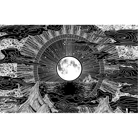 Monochrome Moon Landscape Tapestry 85" x 95"