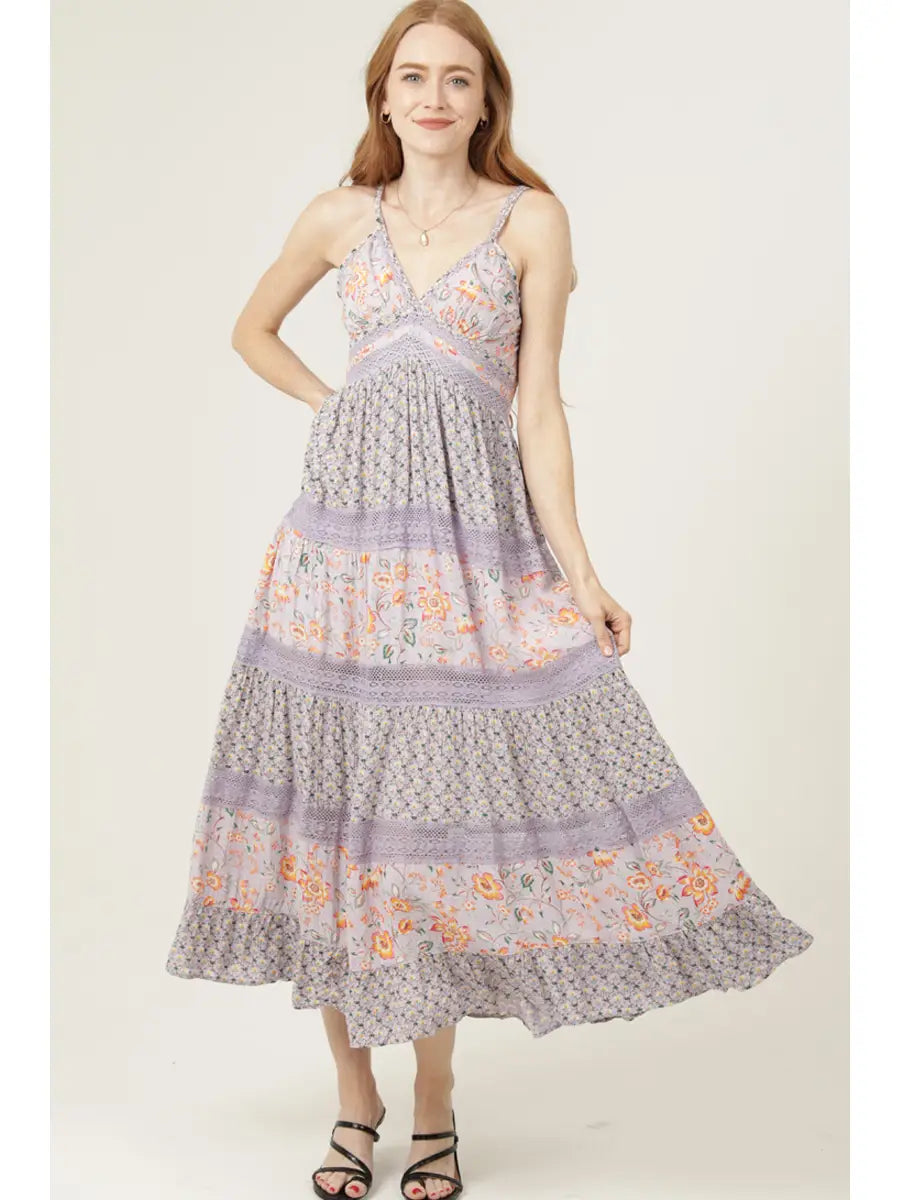 Lavender Mist Mixed Floral Maxi Dress