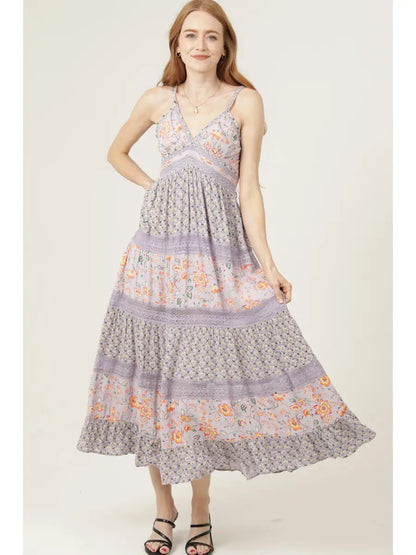 Lavender Mist Mixed Floral Maxi Dress