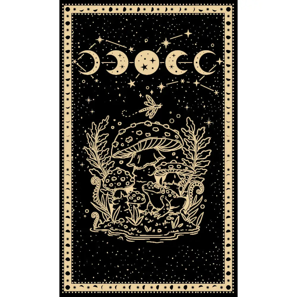 Moon Phase Frog and Mushroom Tapestry