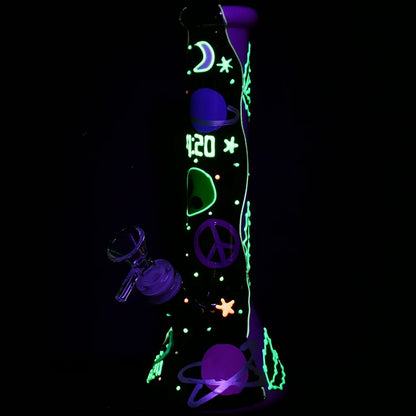SeshGear 10" 420 Beam Me Up Glow-In-The-Dark Painted Beaker