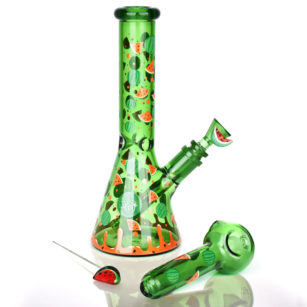 Pulsar Fruit Series 10" Glow Water Pipe & Hand Pipe Set - Watermelon Zkittles SALE