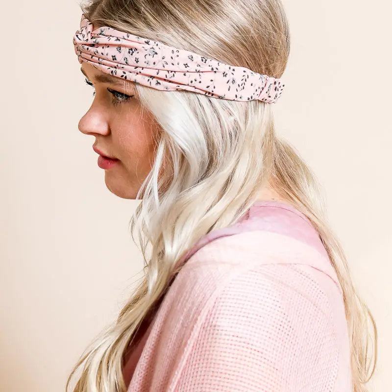 Floral Trailing Vine Twist Headwrap in Pink
