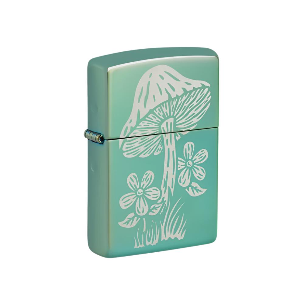 Zippo Lighter Engraved Mushroom High Polish Green