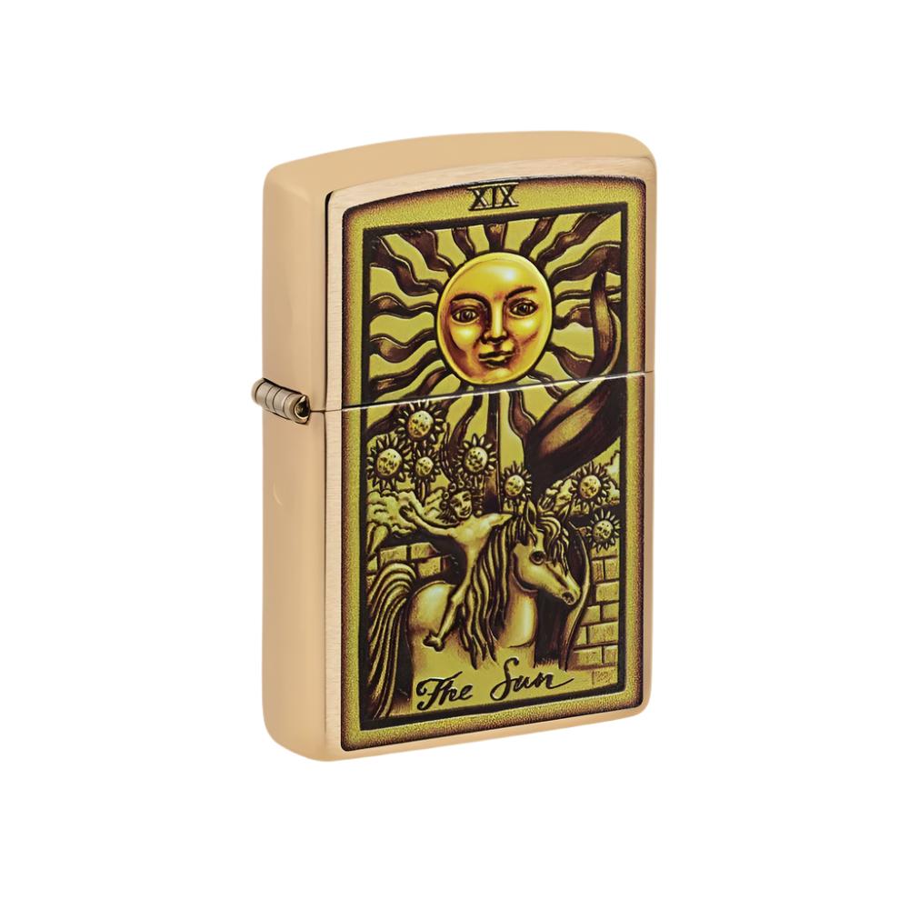 Zippo Lighter Tarot Card XIX The Sun Brushed Brass