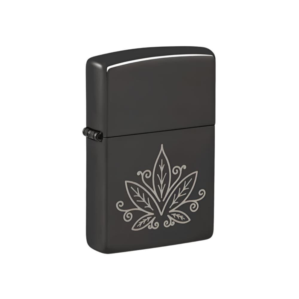 Zippo Lighter Engraved Weed Leaf Design High Polish Black