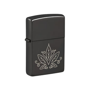 Zippo Lighter Engraved Weed Leaf Design High Polish Black