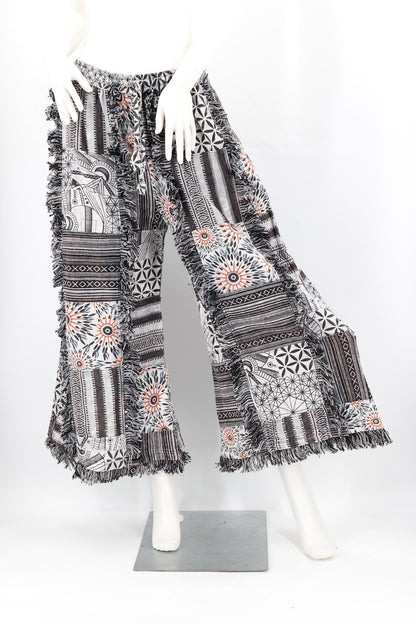 Fringed Gheri Patchwork Wide Leg Pants