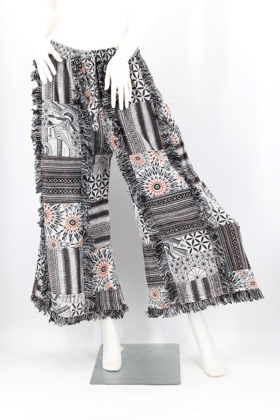 Fringed Gheri Patchwork Wide Leg Pants