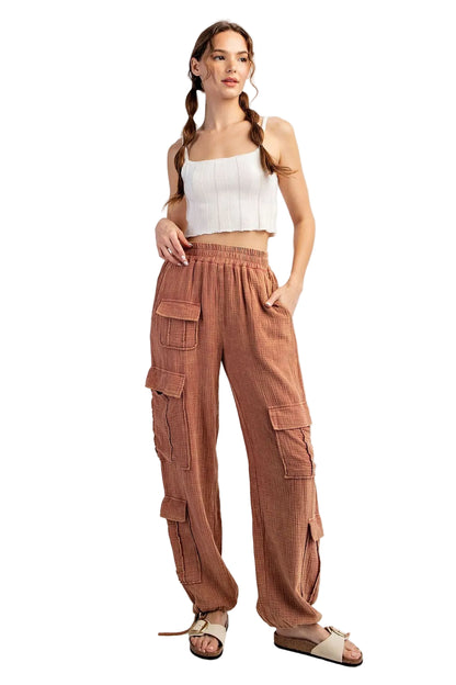 Mineral Washed Cargo Pants in Terracotta
