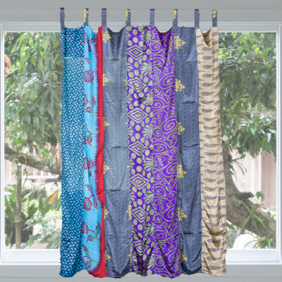 Recycled Sari Patchwork Curtain Panel (54" x 63") in Assorted Prints