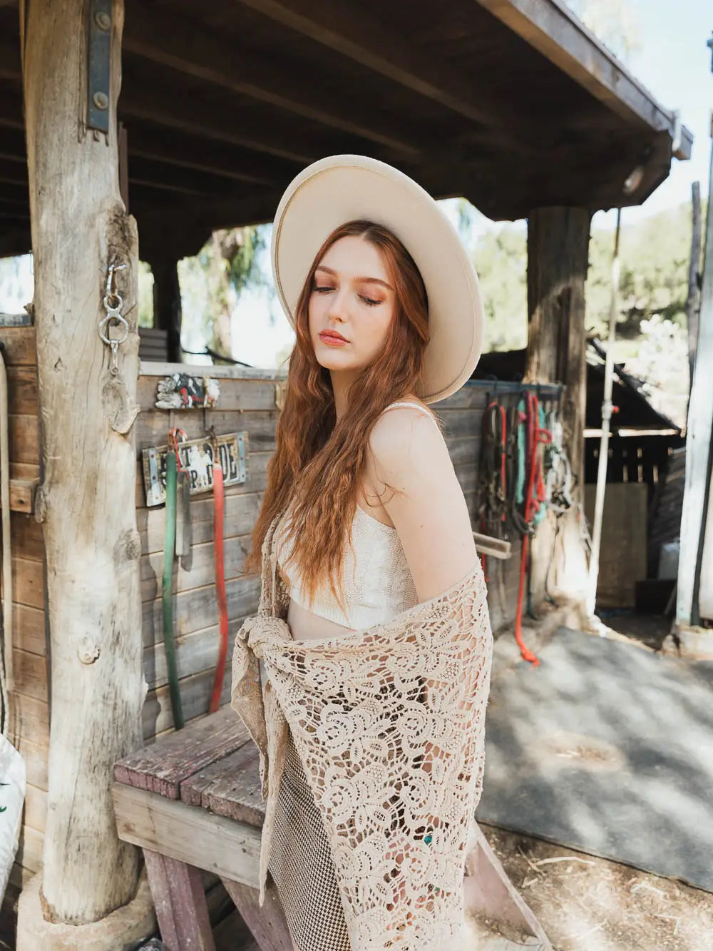 Crochet Floral Petal Kimono Wrap in Mocha