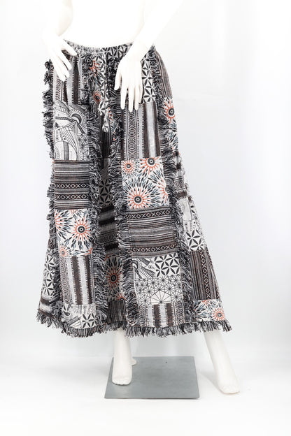 Fringed Gheri Patchwork Wide Leg Pants