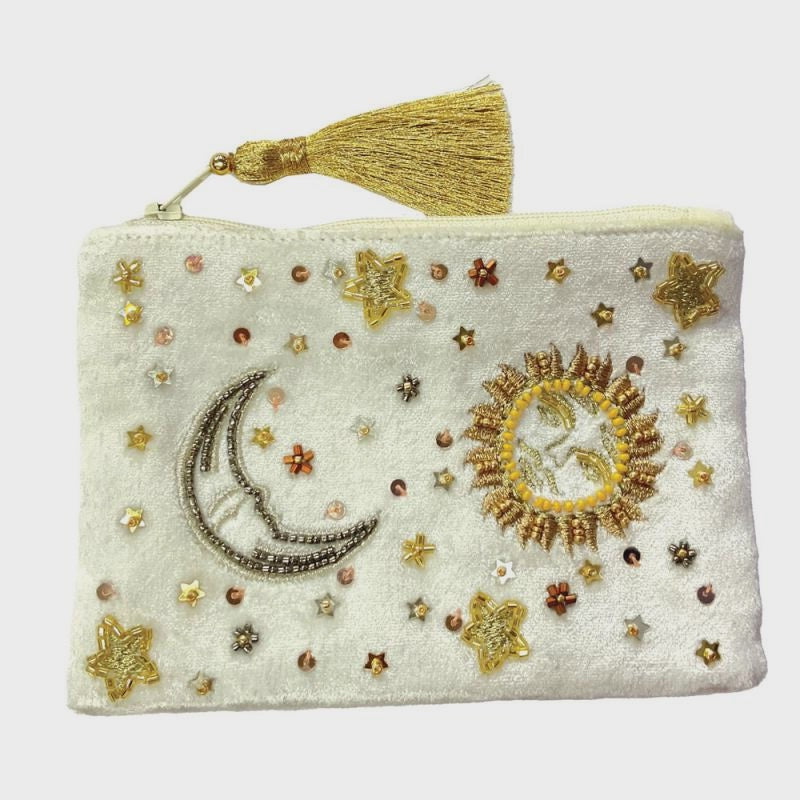 Sun and Moon White Beaded Coin Purse