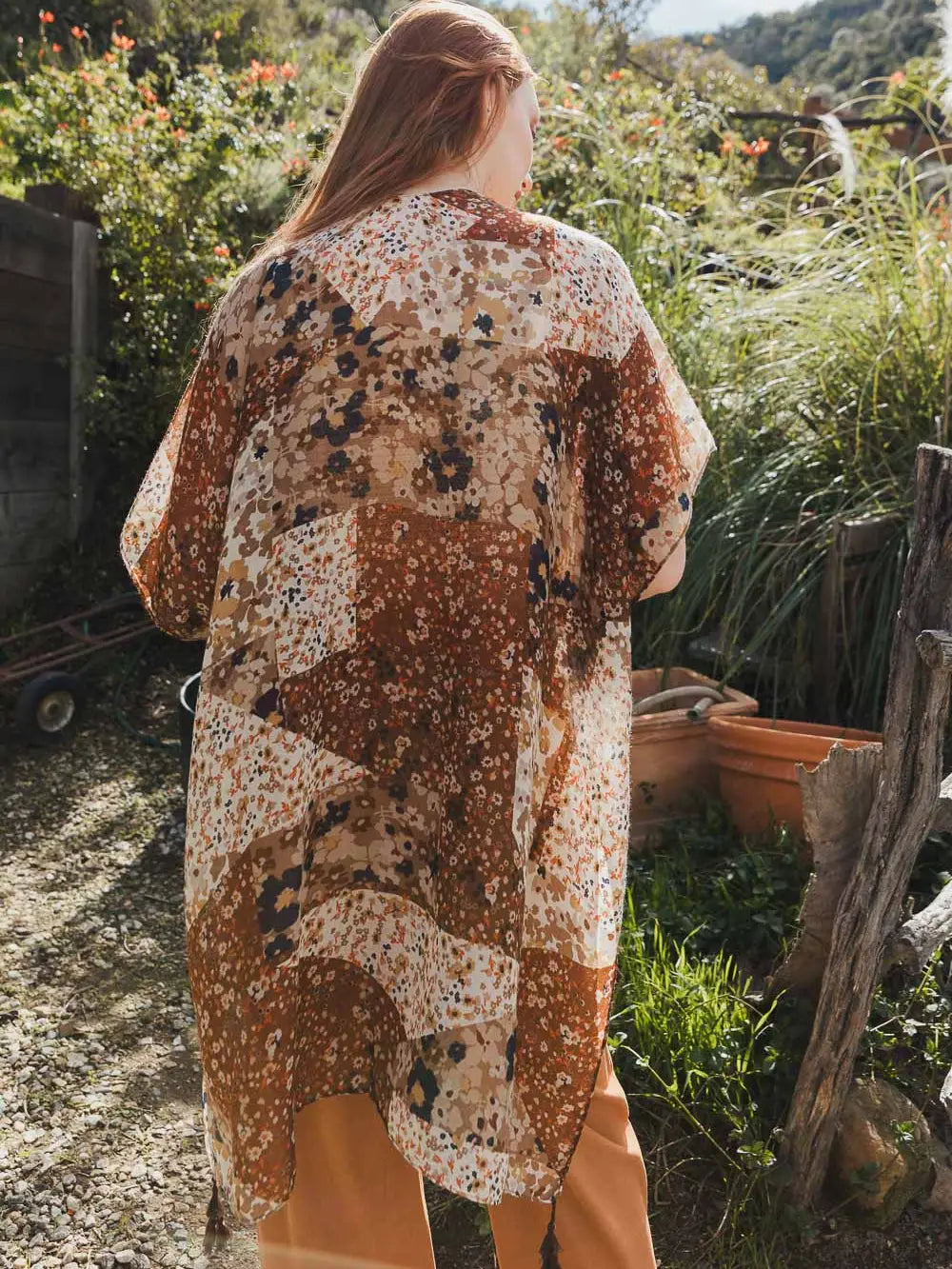 Meadow Patchwork Floral Kimono in Rust
