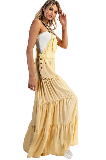 Lace Trim Tiered Wide Legged Overalls