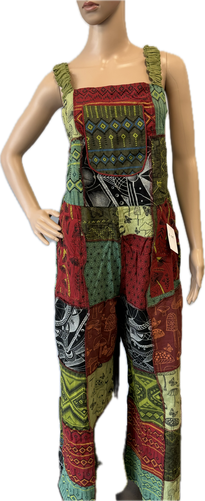 Mushroom Print Cotton Jumpsuit with Smocked Straps