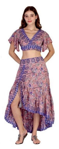 Sari Print Two Piece Set with Ruffles - Assorted Prints
