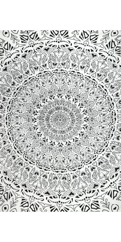 Zest for Life Tropical Mandala Tapestry in Black and White