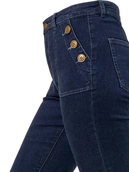 High Waisted Sailor Flare Jeans in Dark Wash