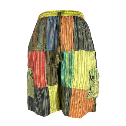 Striped Stonewash Patchwork Cargo Shorts