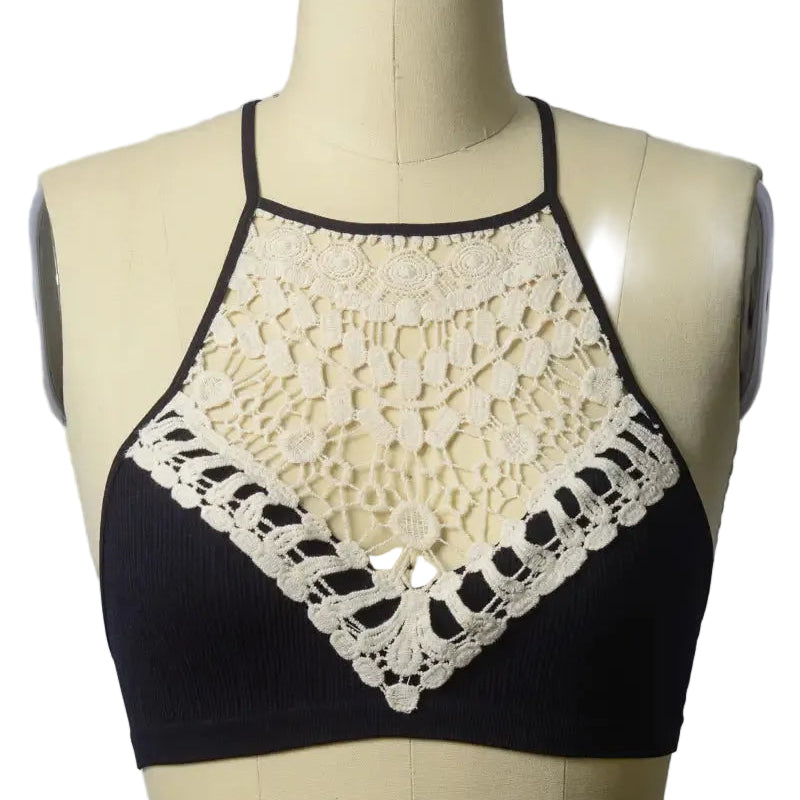 High Neck Crochet Bralette in Black
