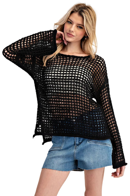Black Loose Knit Long Sleeve Sweater